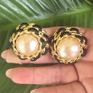 CHANEL Gold and Black Chain Earrings